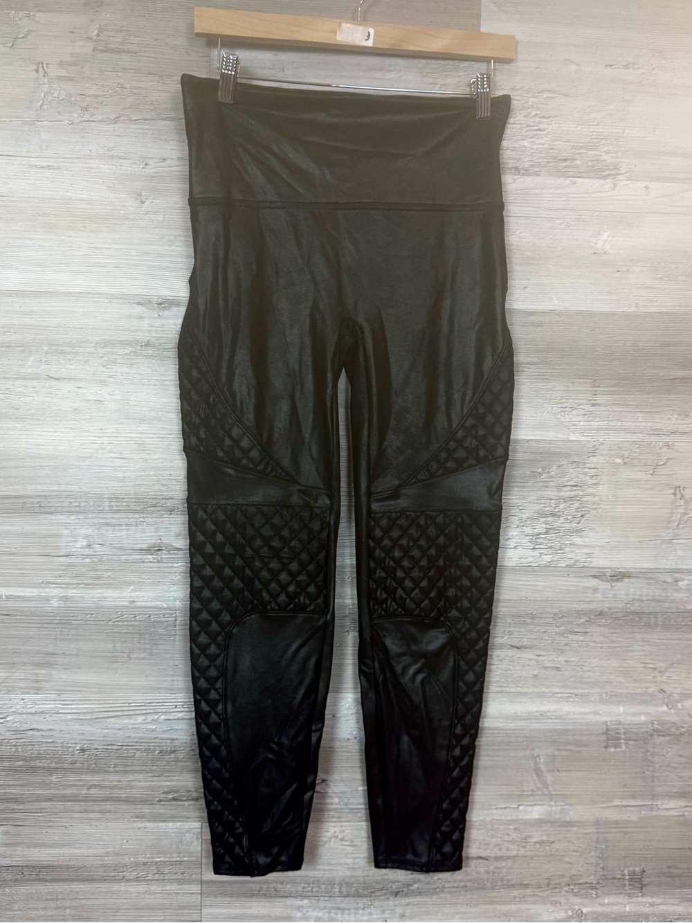 Spanx Quilted Faux Leather Leggings Black Large Petite L L/P Moto High Waist